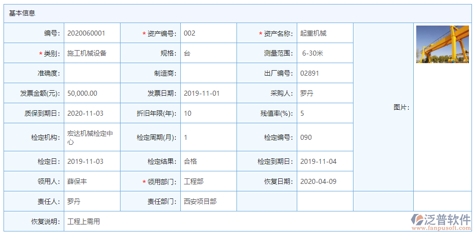 資產恢復基本信息