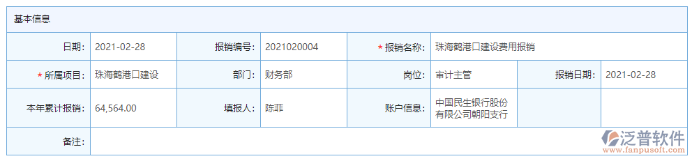 費(fèi)用報銷基本信息