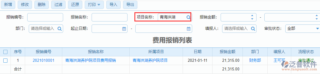 費(fèi)用報銷模糊查詢