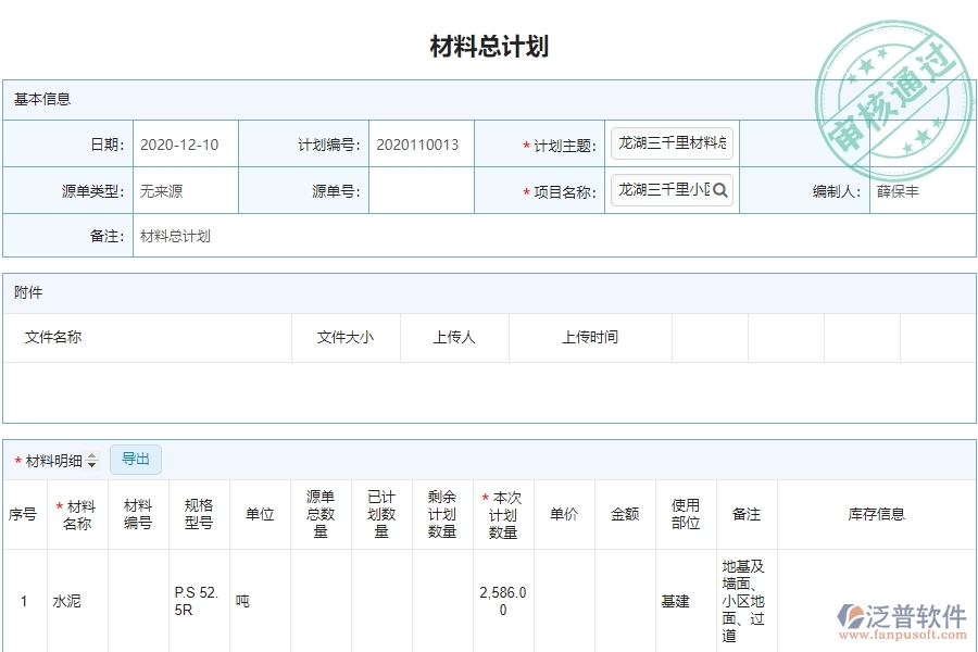 泛普電力工程企業(yè)項目管理中材料總計劃明細查詢的價值