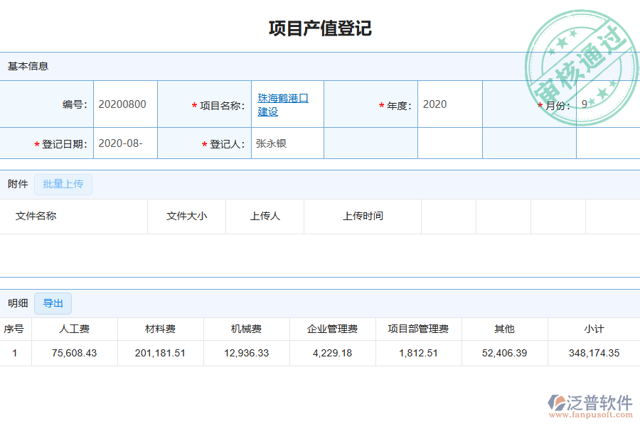 泛普電力工程企業(yè)管理系統(tǒng)中項目產(chǎn)值列表的亮點