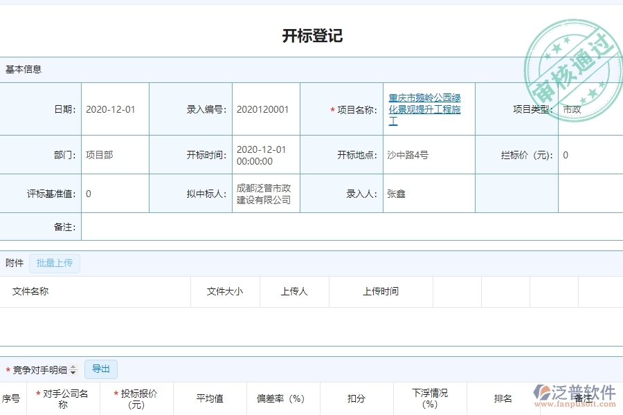 泛普軟件-市政工程企業(yè)管理系統(tǒng)如何有效提高投標(biāo)管理中的開標(biāo)記錄