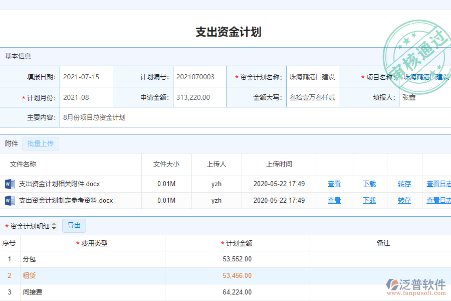 泛普軟件-安裝工程企業(yè)管理系統(tǒng)中支出資金計劃查詢的亮點