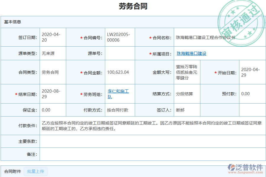 泛普軟件-機(jī)電工程企業(yè)管理系統(tǒng)中勞務(wù)合同管理的管控點及作用