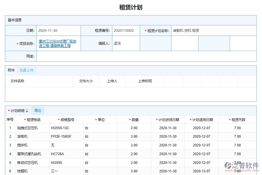泛普軟件-的市政工程項目管理系統(tǒng)在設備租賃綜合計劃管理中的方案