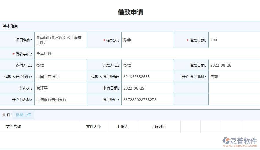 三、泛普軟件-機電工程企業(yè)管理系統(tǒng)中的借款申請列表主要內(nèi)容
