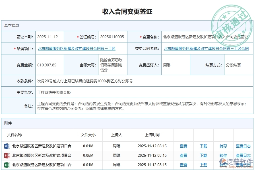 泛普軟件-的路橋工程項目管理系統(tǒng)在收入合同變更簽證管理中的方案