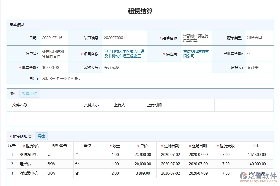 泛普軟件-市政工程企業(yè)管理系統(tǒng)中機械設備租賃與結算管理的管控點及作用