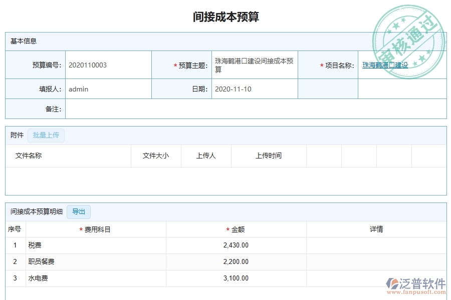 泛普軟件-幕墻工程企業(yè)管理系統(tǒng)對于間接成本預算列表的管理作用體現(xiàn)在哪些方面