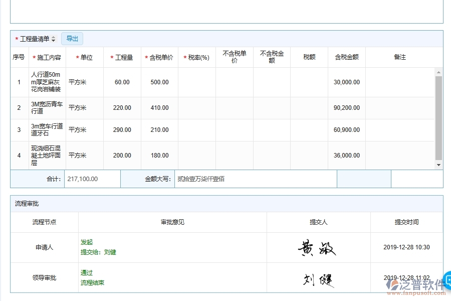 泛普軟件-市政工程企業(yè)管理系統(tǒng)中的施工勞務(wù)分包合同匯總單據(jù)及列表