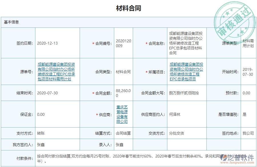 泛普軟件-幕墻項(xiàng)目管理系統(tǒng)在材料合同報(bào)表中的價值