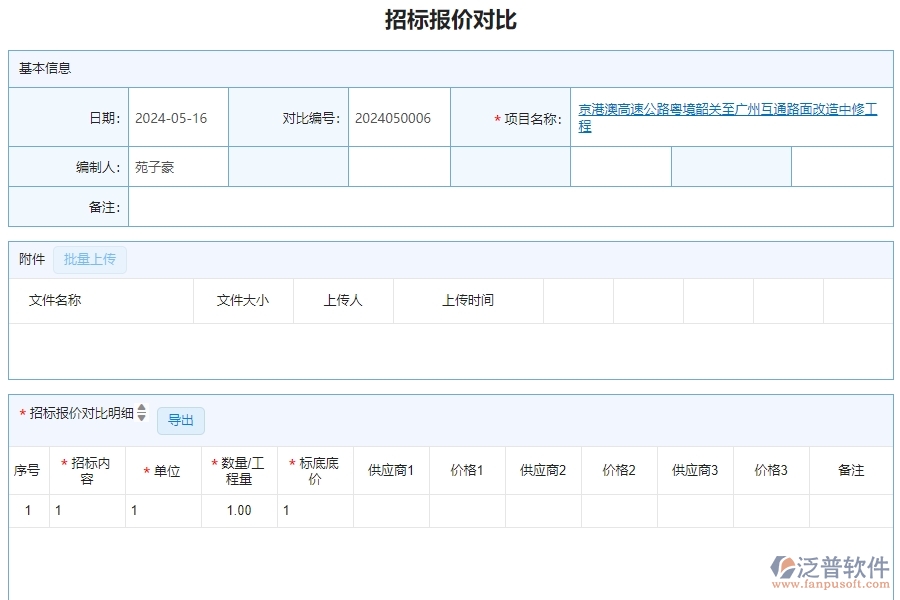 三、泛普軟件-公路工程企業(yè)管理系統(tǒng)的招標(biāo)報價對比明細(xì)查詢的管控點