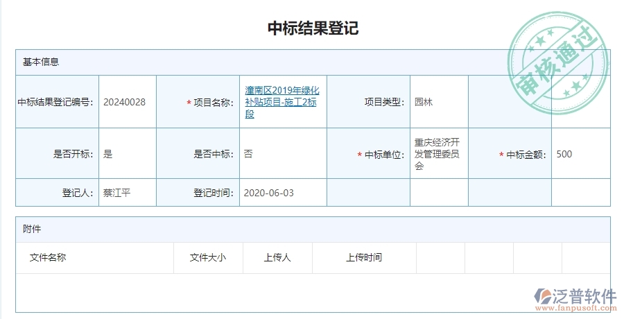 三、泛普軟件-園林工程企業(yè)管理系統(tǒng)中的中標(biāo)結(jié)果登記列表管理的依據(jù)