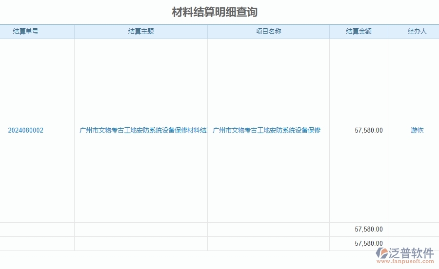 二、泛普軟件-安防工程項(xiàng)目系統(tǒng)在材料結(jié)算明細(xì)查詢管理中的方案