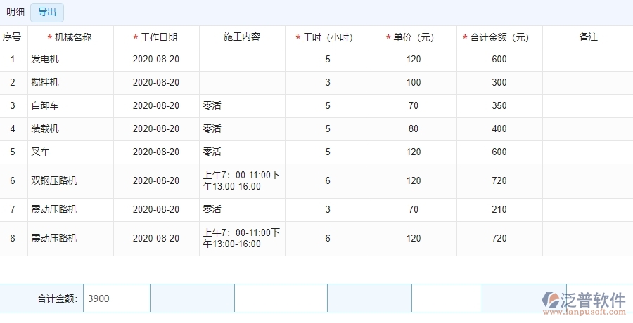 四、泛普軟件-安防工程行業(yè)管理系統(tǒng)中機械費列表管理的亮點