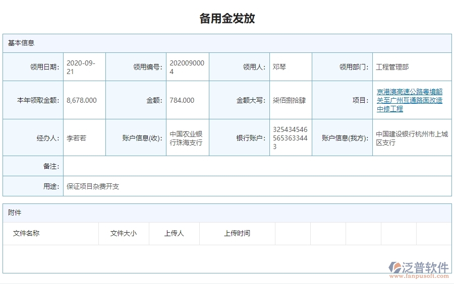 三、泛普軟件-公路工程系統(tǒng)中備用金一覽表管理的注意事項