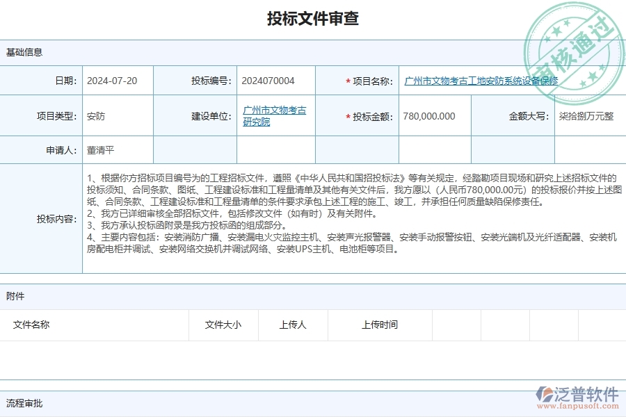 三、泛普軟件-安防工程企業(yè)管理系統(tǒng)中的招標(biāo)文件審查主要內(nèi)容