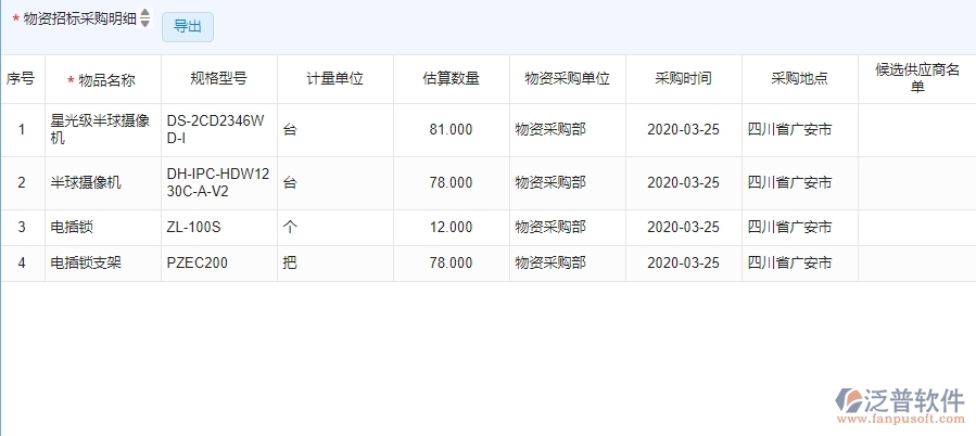 二、泛普軟件-安防工程管理系統(tǒng)如何有效提升企業(yè)的大型物資招標采購計劃列表管理