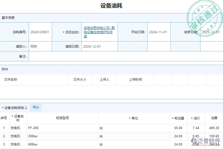 四、泛普軟件-安防工程管理系統(tǒng)在設(shè)備油耗中的解決方案