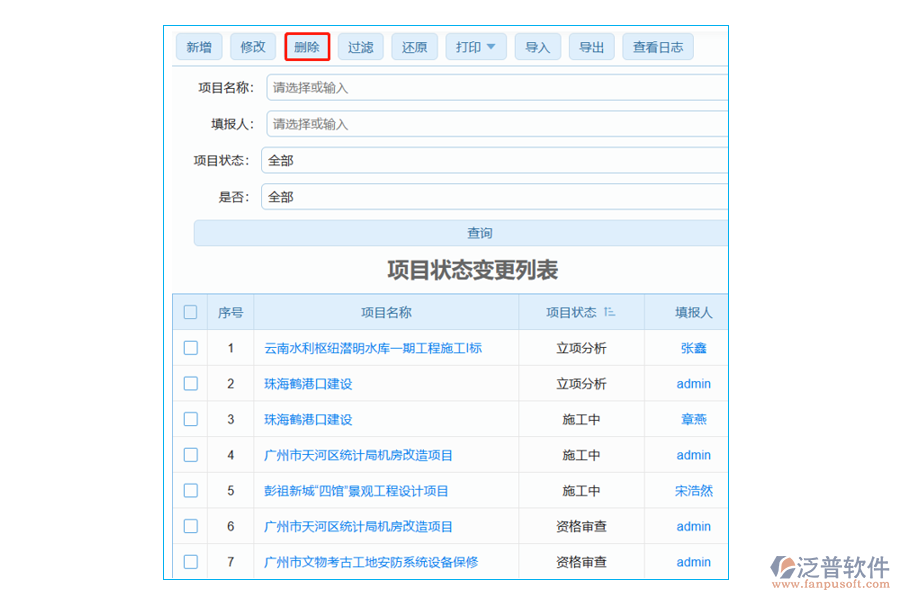 項目狀態(tài)變更列表中【刪除】字段的應用場合